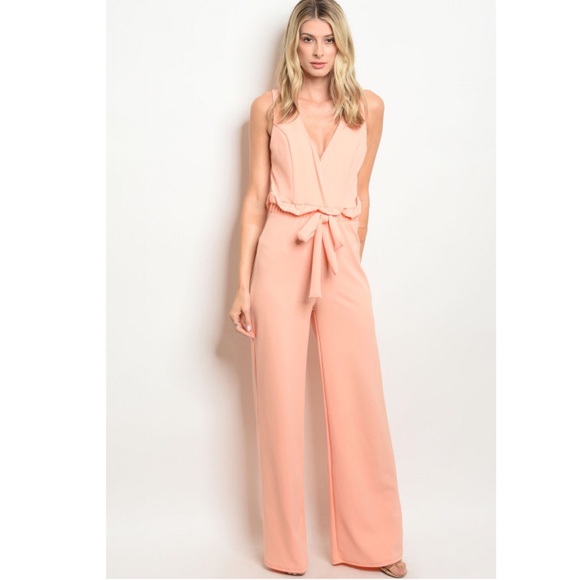 🆕 Peach V-Neck Jumpsuit - Picture 2 of 6